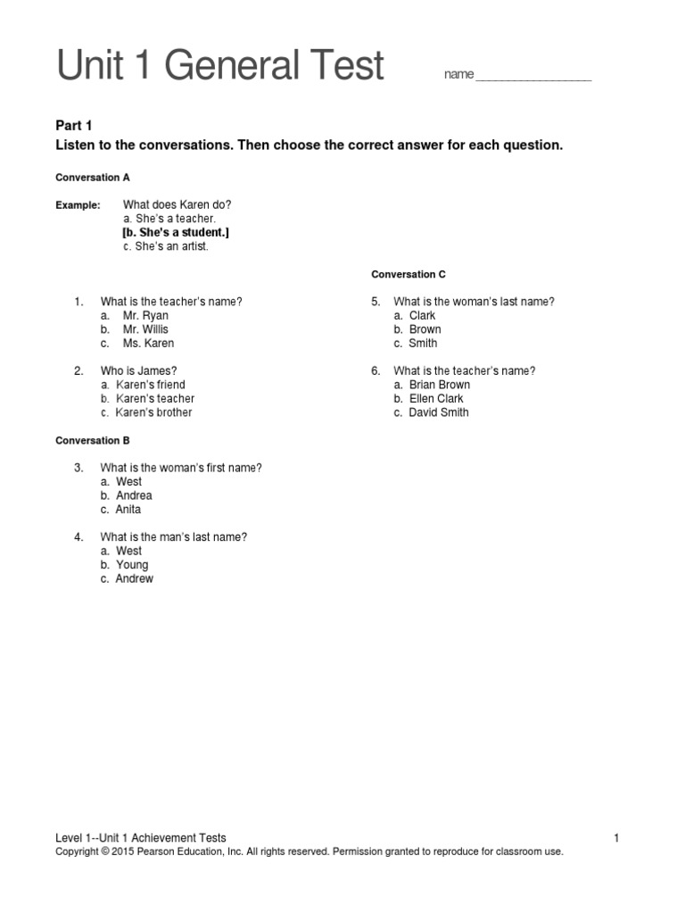 Top Notch 1 Unit 1 Assessment | PDF | Communication