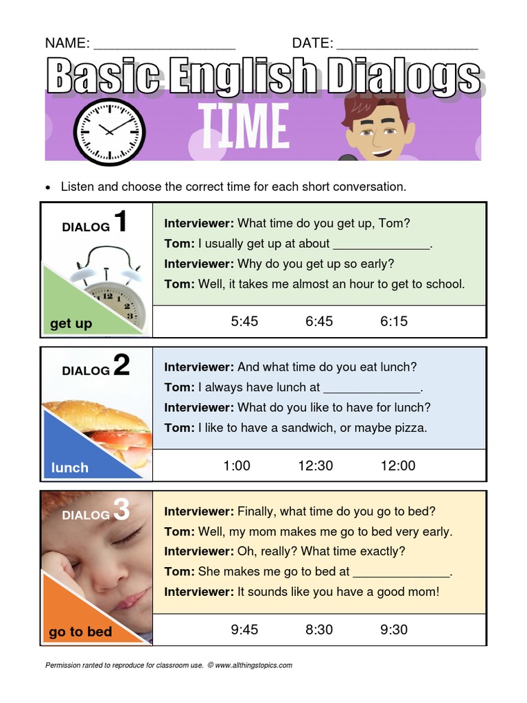 Basic English Dialogs Time Pdf Lunch Applied Linguistics