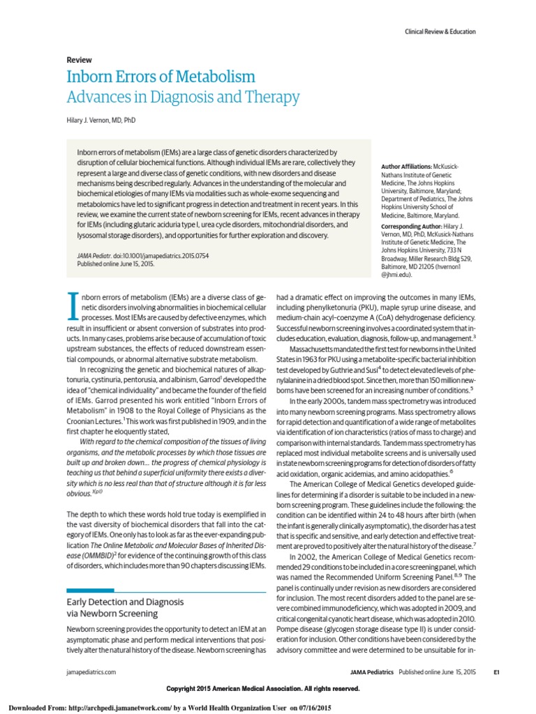 Inborn Errors of Metabolism 2015 PDF Clinical Medicine Diseases