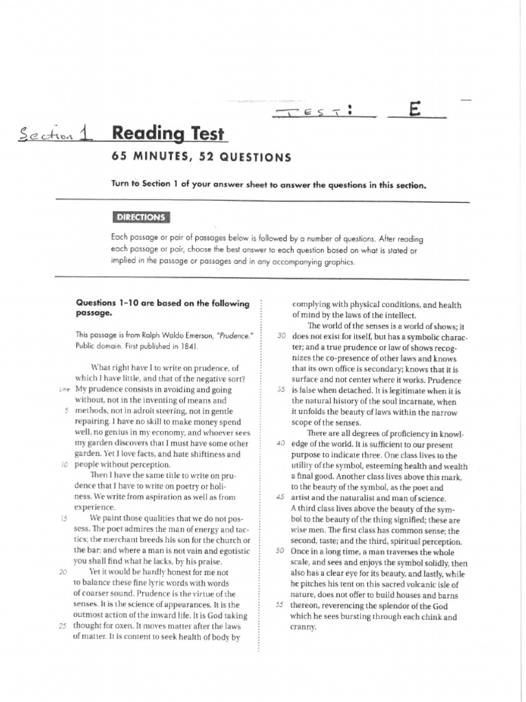 TEST E Section 1 Reading | PDF