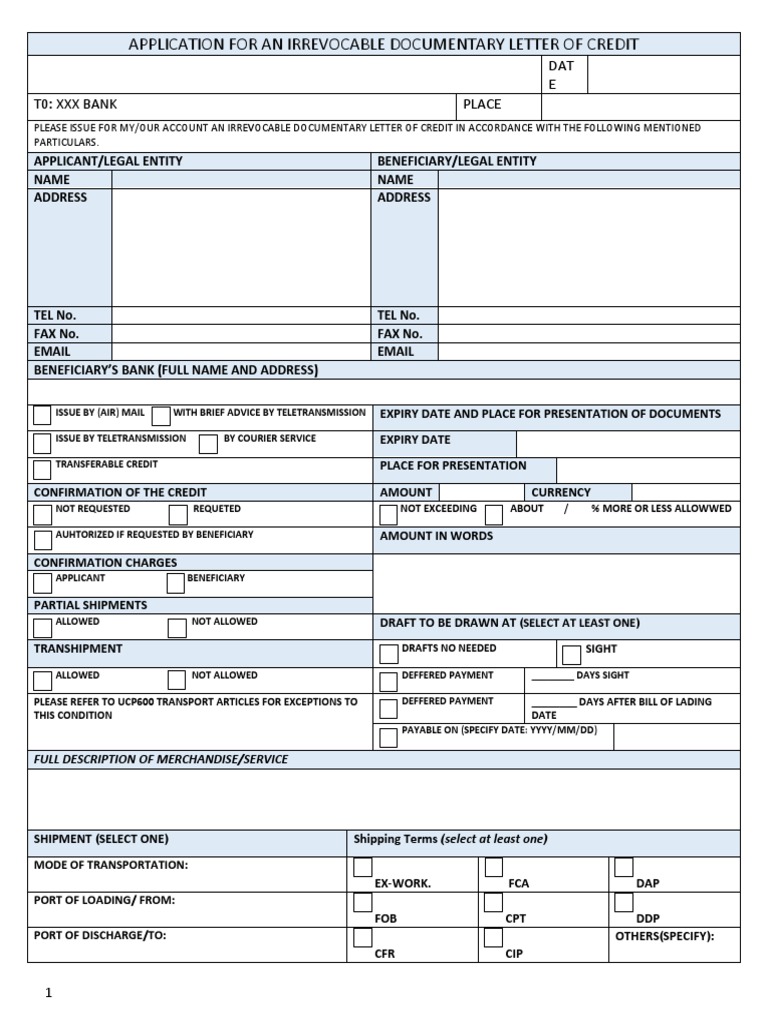 Ibm 230 - Application For An Irrevocable Documentary Letter of Credit ...