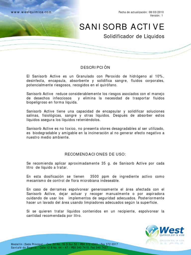 Sanisorb Active: Solidificador de Líquidos | PDF | Química