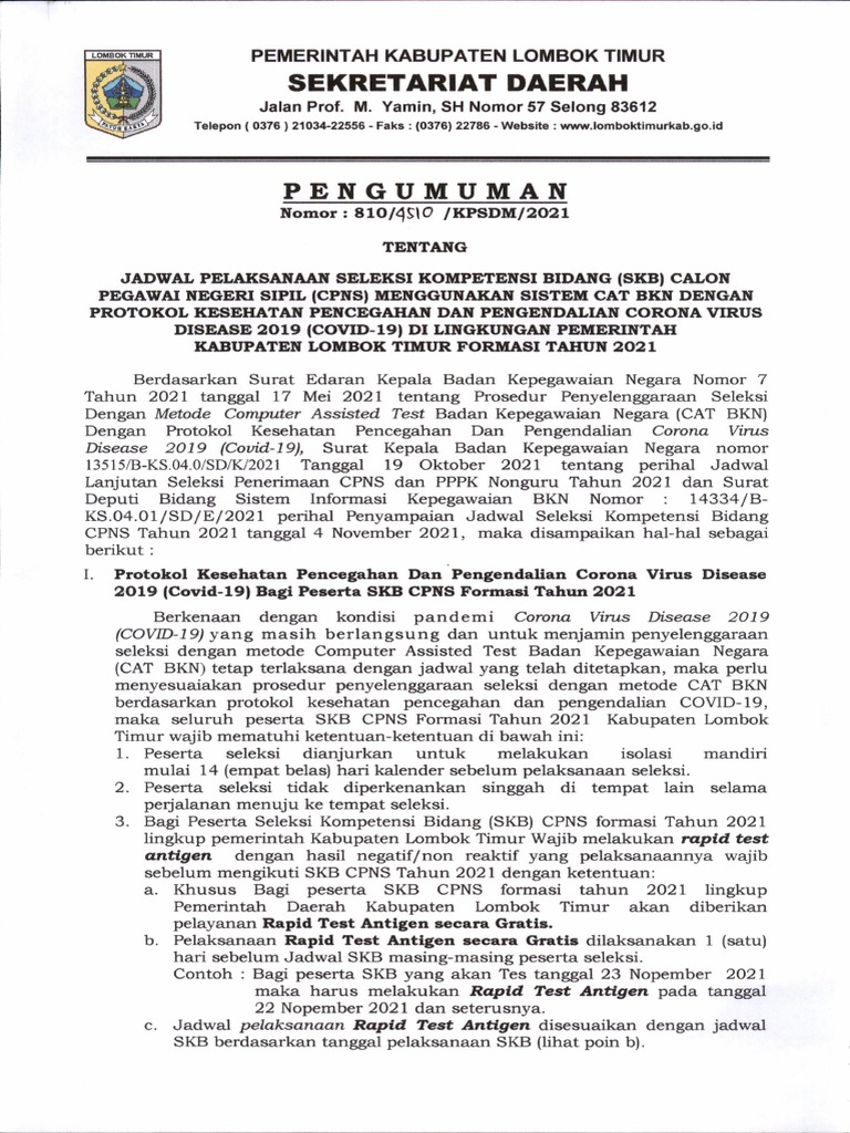 Pengumuman SKB CPNS PDF