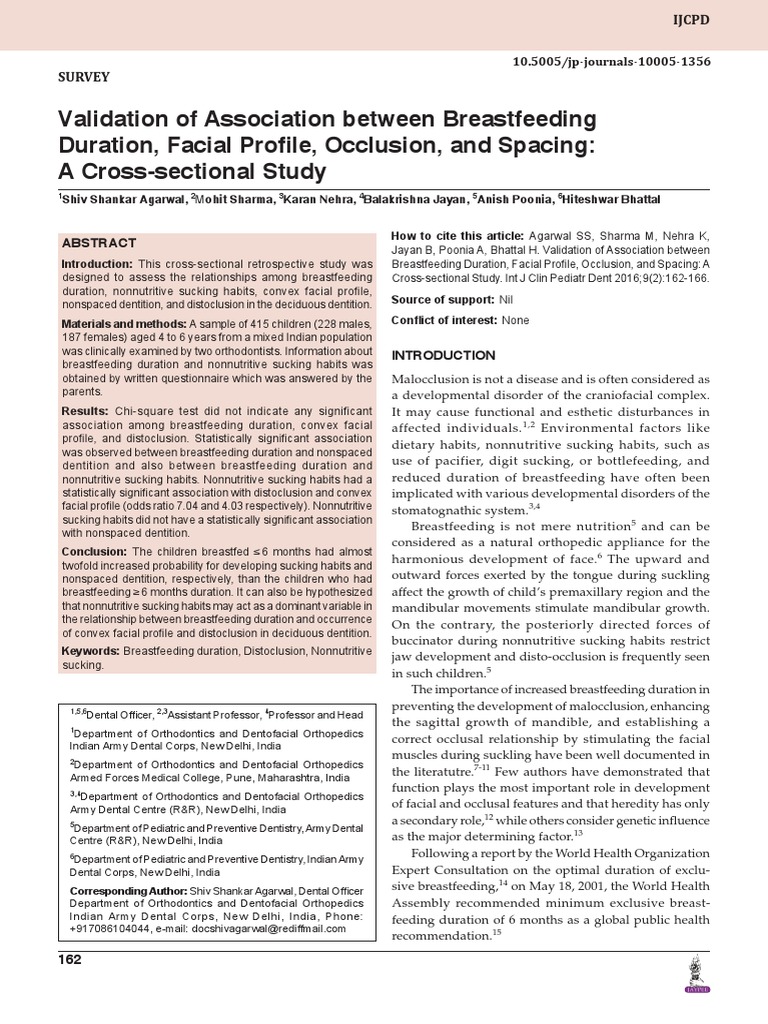 Validation of Association Between Breastfeeding Duration, Facial