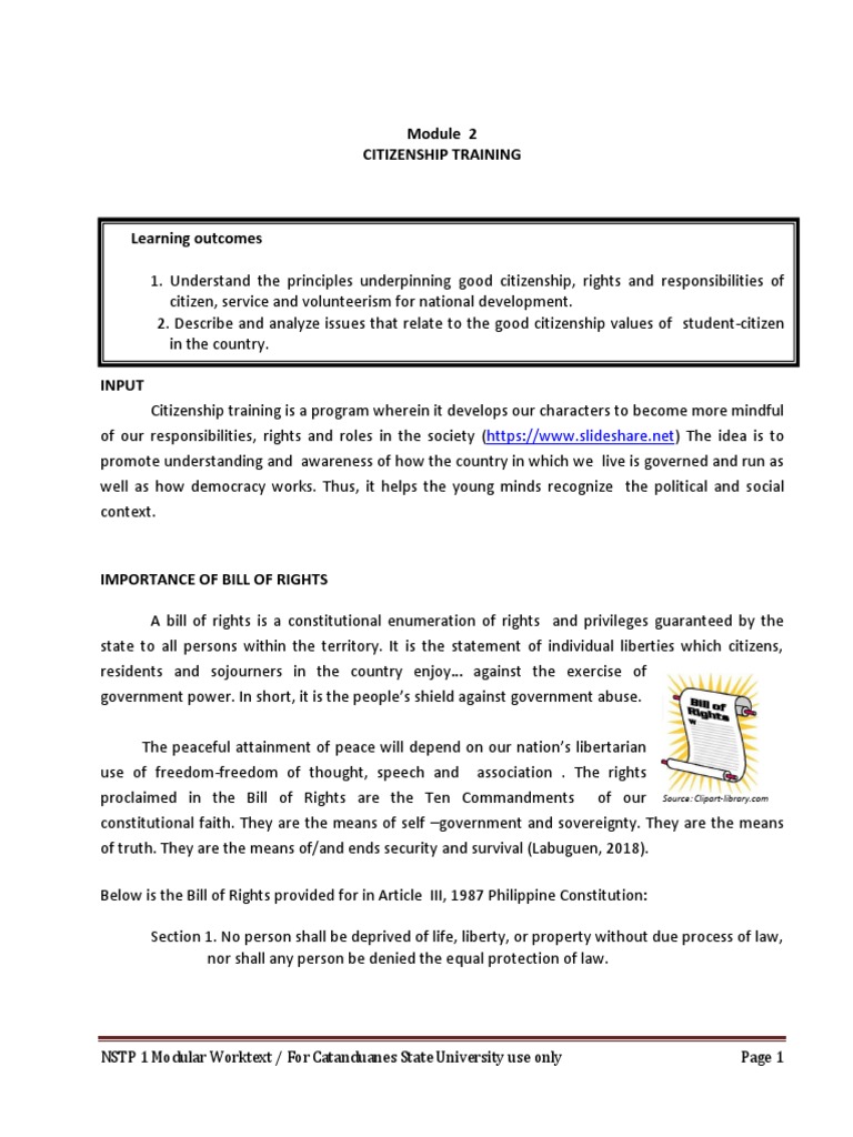 NSTP Module 2: Bill of Rights Overview | PDF | Search And Seizure | Rights