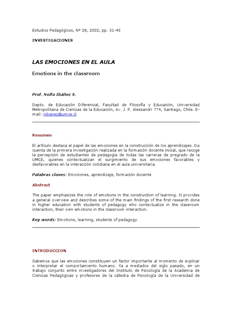 Emociones y aprendizaje en el aula | PDF | Las emociones | Maestros