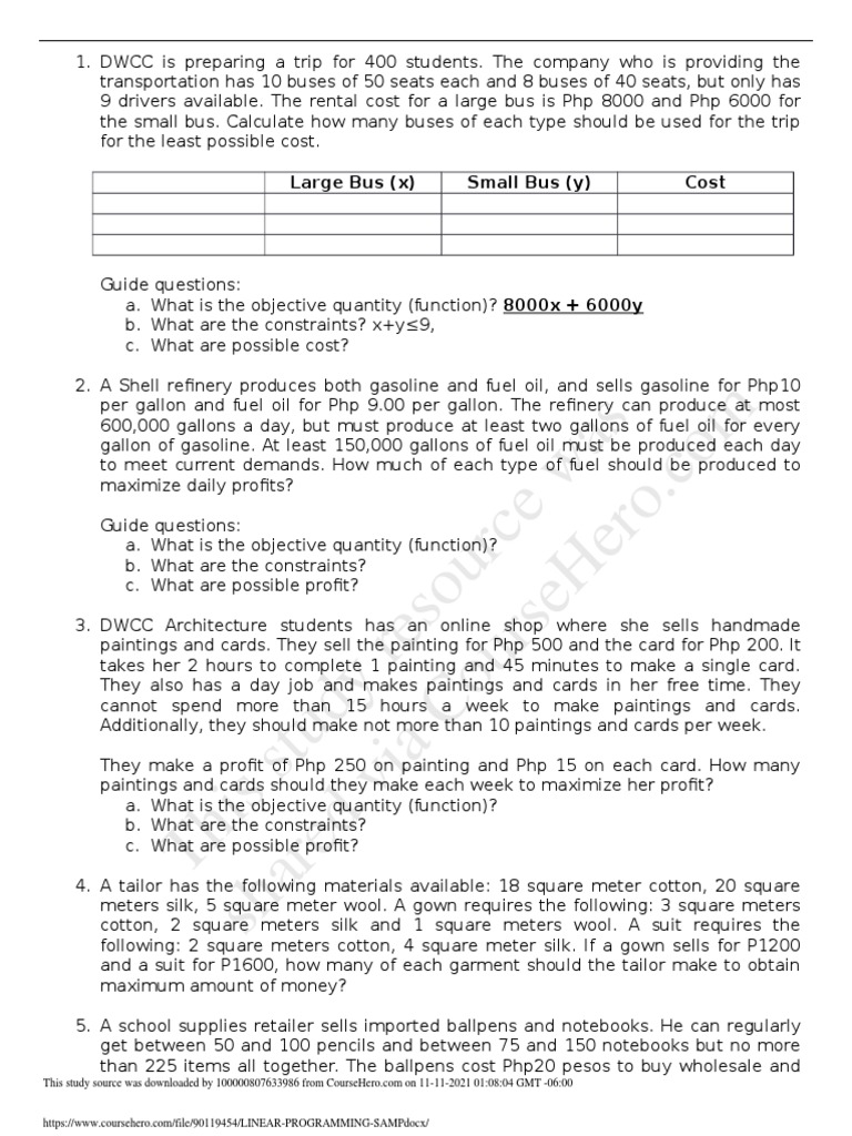 Linear Programming Problem Solutions | PDF | Bus | Gasoline