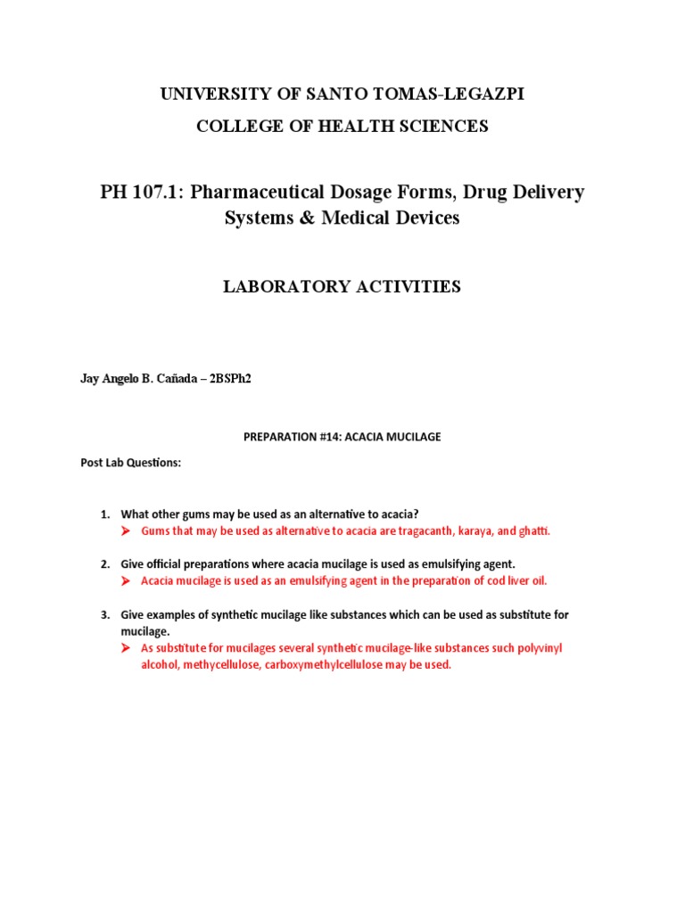 Acacia Mucilage and Terpin Hydrate Prep | PDF | Gel | Chemistry