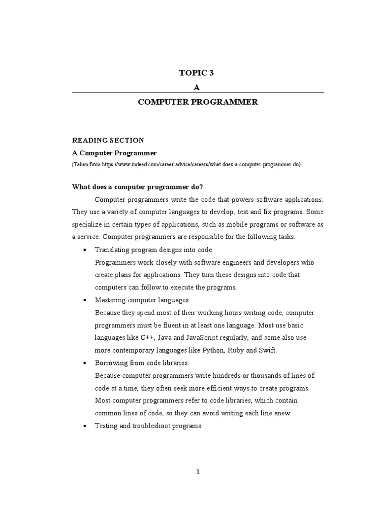 A Computer Programmer | PDF | Programmer | Noun