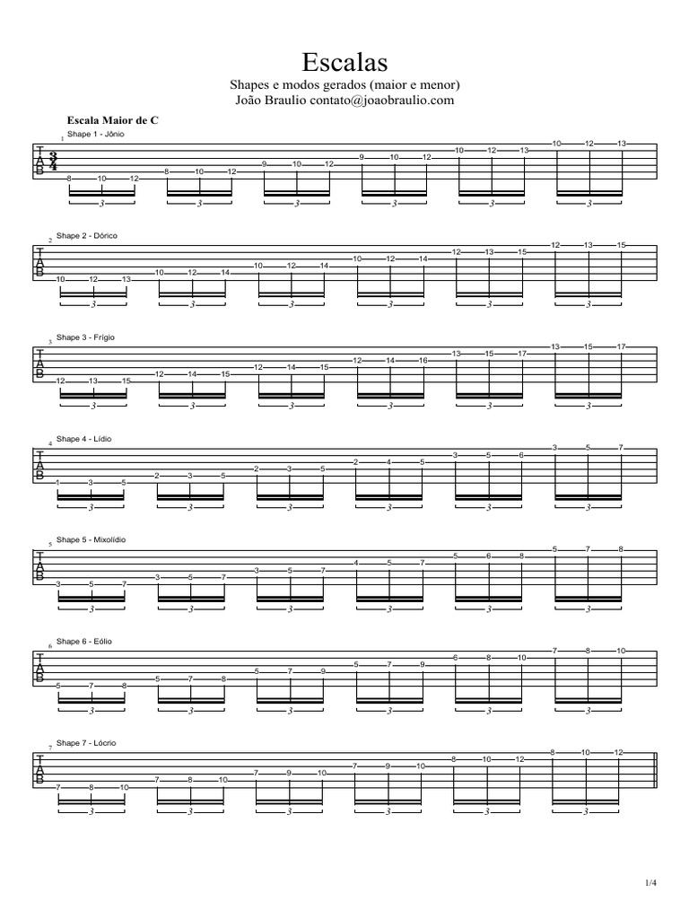 Shapes de Escalas Maior e Menor | PDF | Elementos da música | Pitch ...