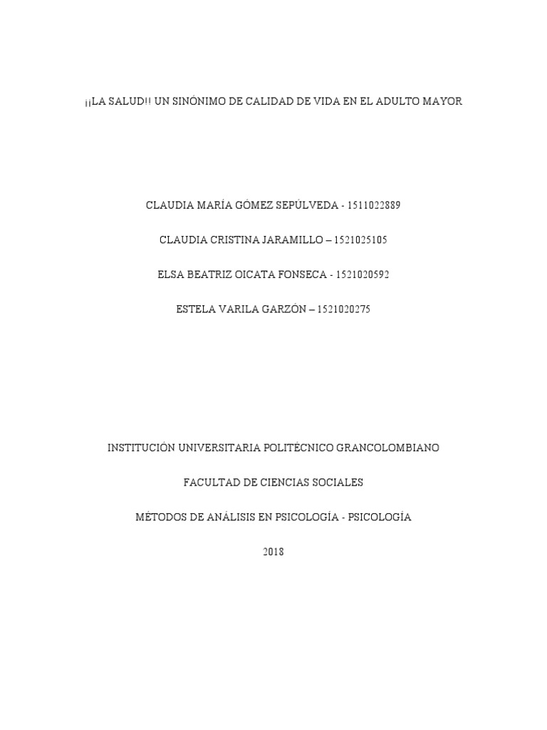 Salud y Calidad de Vida en Adultos Mayores | PDF | Adultos | Vejez