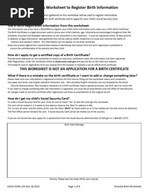 105 Parents Birth Worksheet