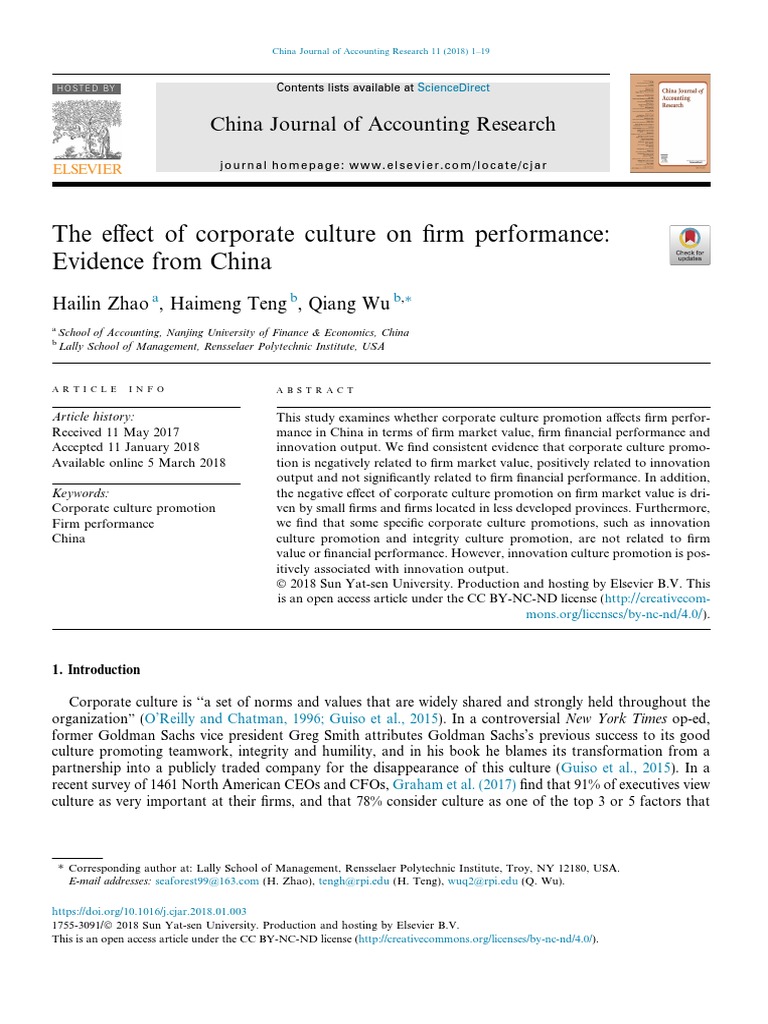 Corporate Culture's Impact on Firm Performance in China | PDF ...