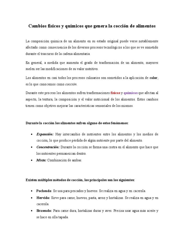 Cambios en la cocción de alimentos | PDF | Alimentos | Cocinando