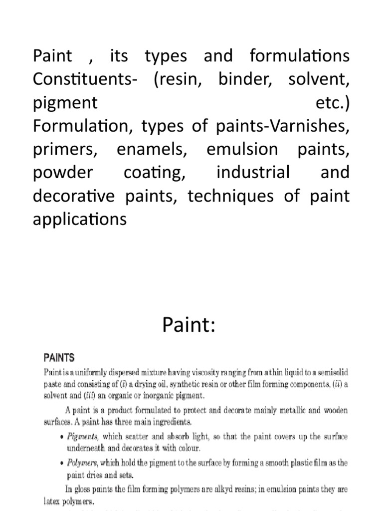 Types and Formulations of Paints | PDF
