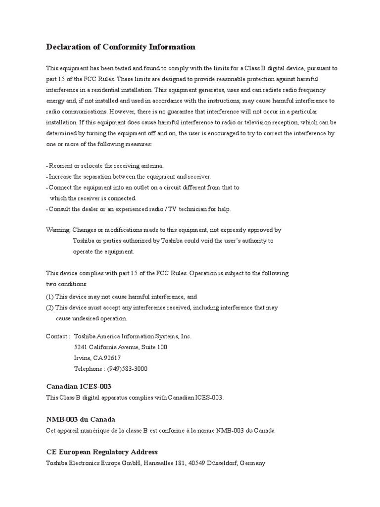 Declaration of Conformity | PDF | Computers | Technology & Engineering