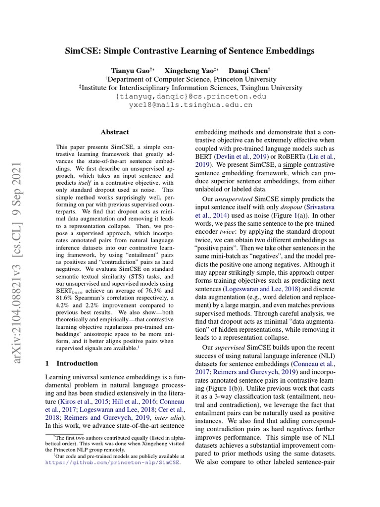 Simcse: Simple Contrastive Learning of Sentence Embeddings | PDF ...