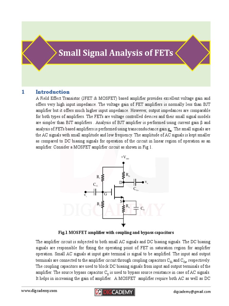 Small Signal Analysis of FET Amplifiers | PDF | Amplifier | Field ...