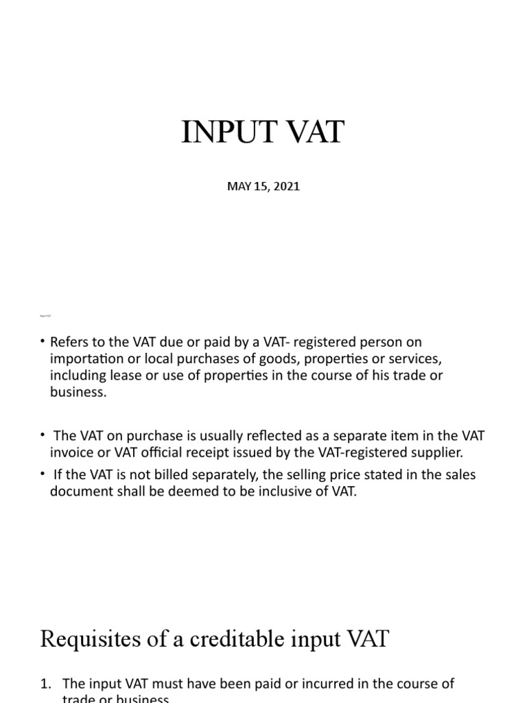 Understanding Input VAT: Calculating Creditable VAT, Presumptive Rates ...