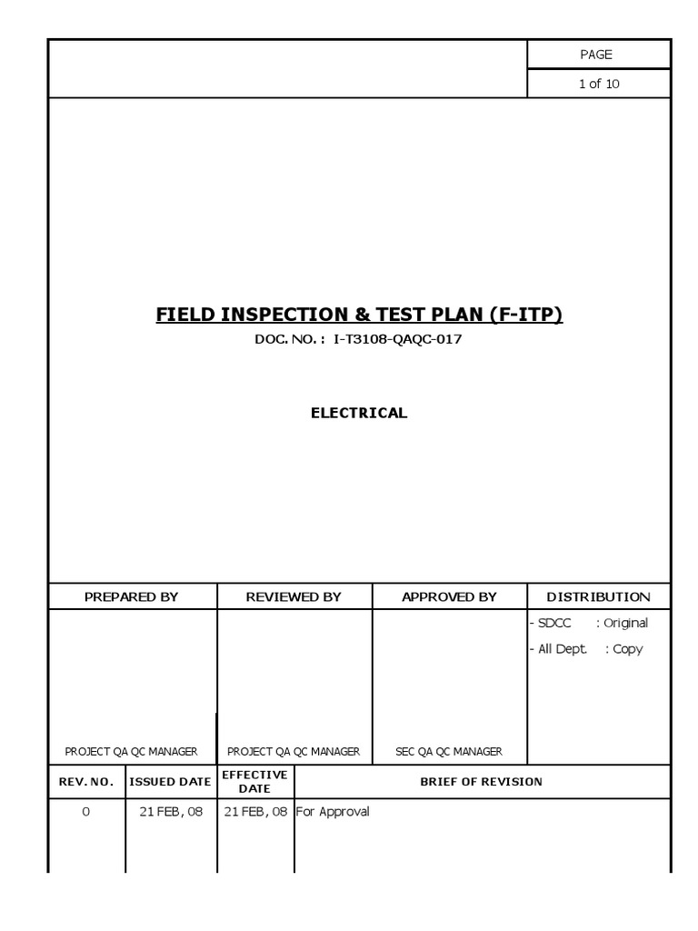 Electrical Inspection Test Plan I-T3108 | PDF | Electrical Wiring ...
