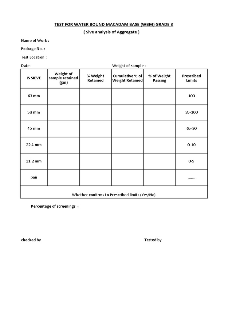 Test For Water Bound Macadam Base (WBM) Grade 3 (Sive Analysis of ...