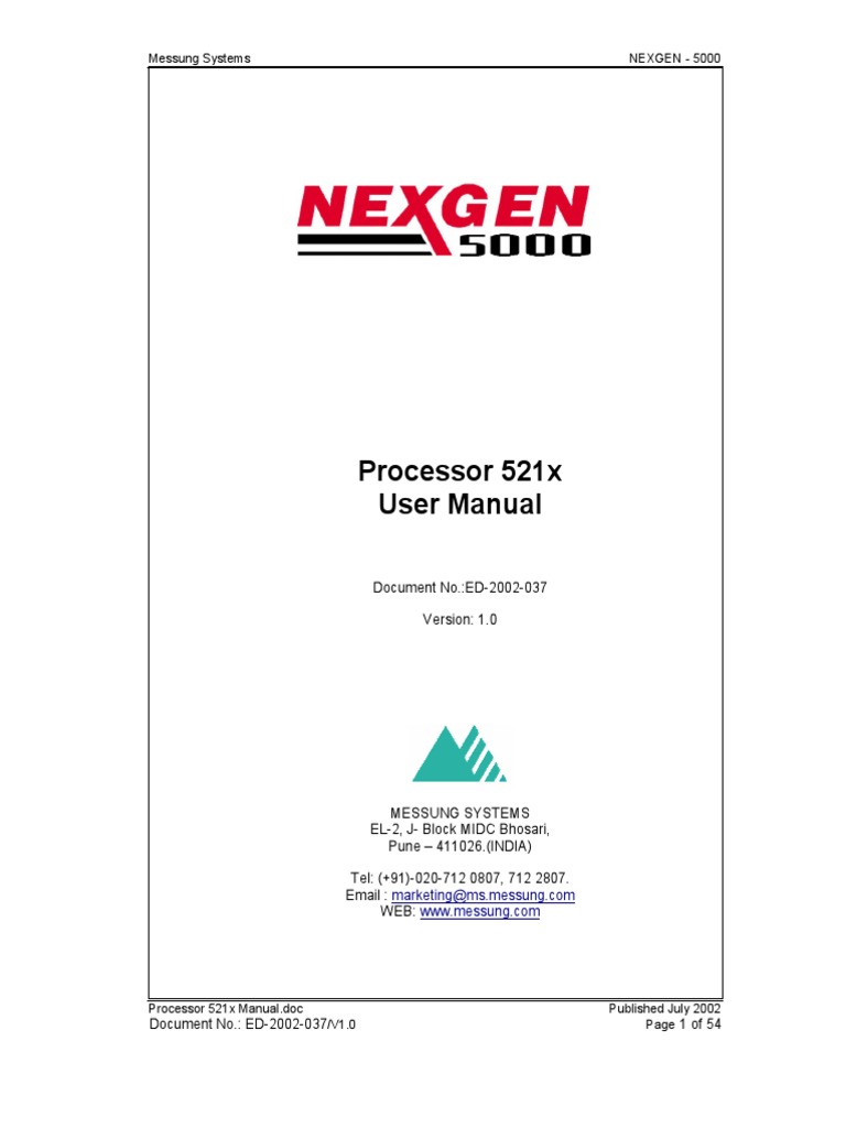 Processor 521x User Manual: Messung Systems NEXGEN - 5000 | PDF | Input ...