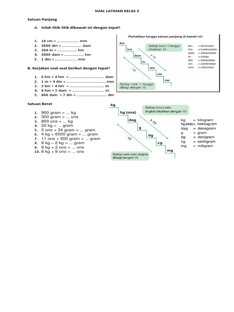 Soal satuan panjang kelas 3 sd