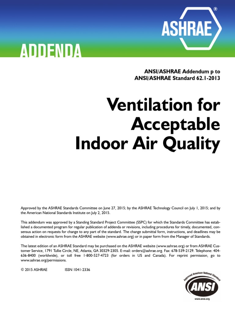 Ventilation For Acceptable Indoor Air Quality: ANSI/ASHRAE Addendum P ...
