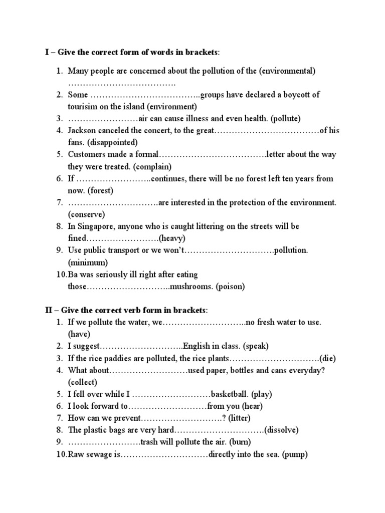 Word Form Exercise Unit 6 | PDF | Recycling | Environmental Issues
