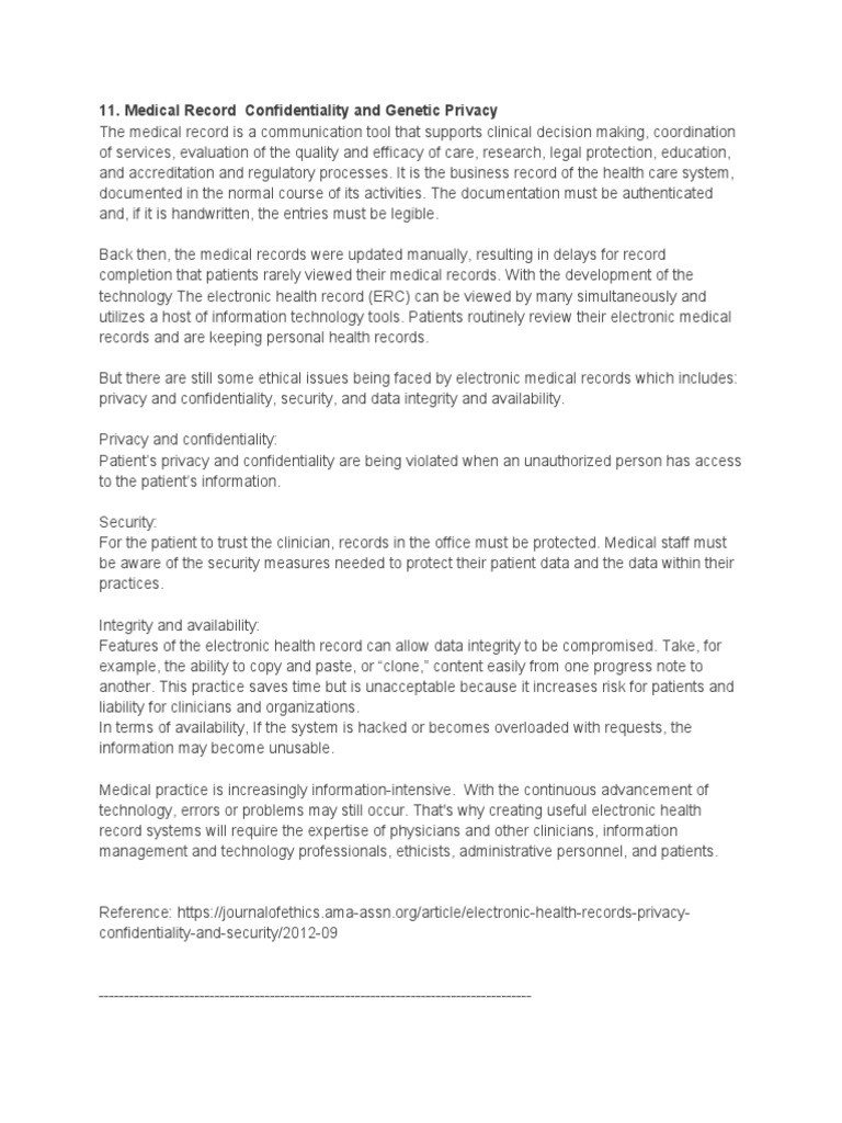 Medical Record Confidentiality and Privacy PDF Medical
