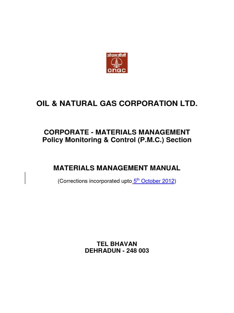 Materials Management Manual OnGC PDF Specification (Technical