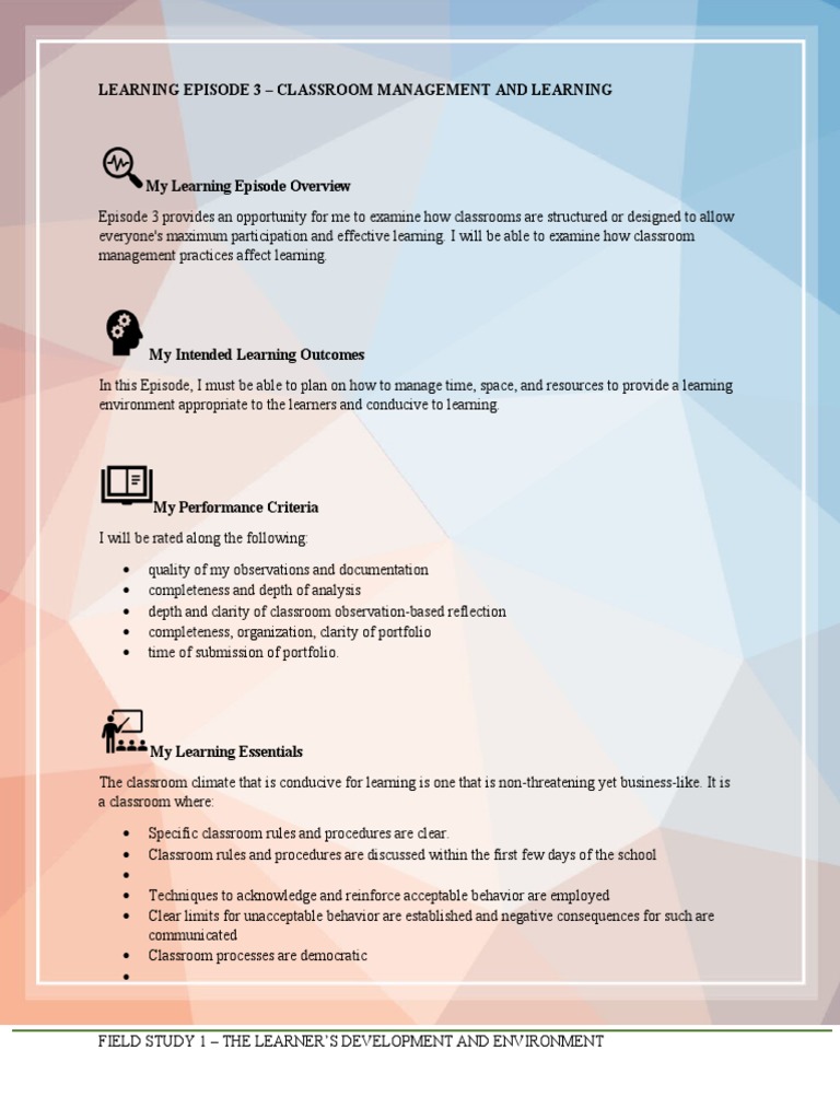 Learning Episode 3 Classroom Management And Learning Pdf Teachers