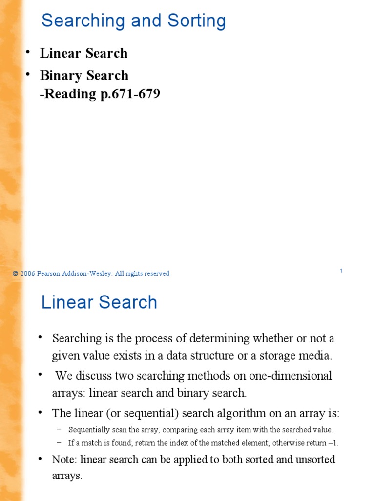 Searching and Sorting: - Linear Search - Binary Search | PDF | Array ...