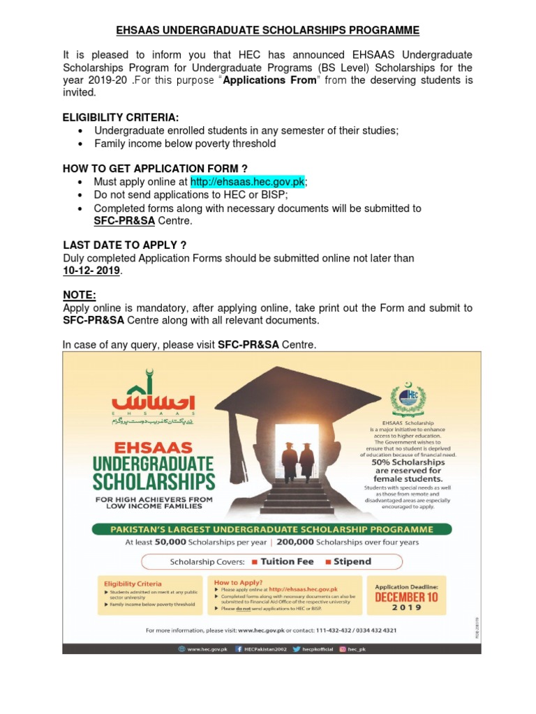 Ehsaas Undergraduate Scholarships Programme | PDF | Career & Growth ...
