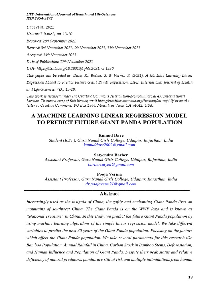 A Machine Learning Linear Regression Model To Predict Future Giant ...
