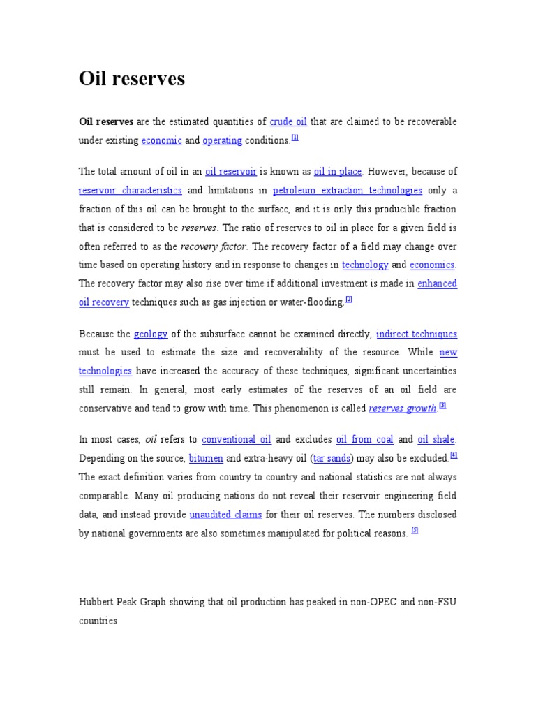 Oil Reserve Definition PDF Petroleum Industries