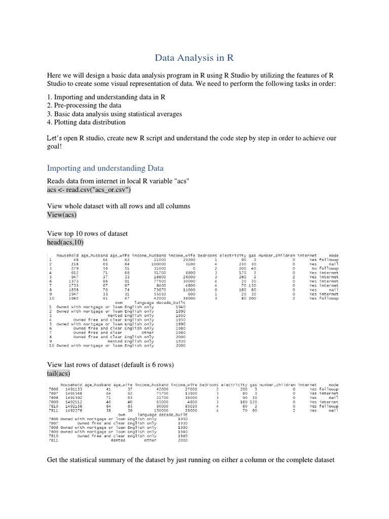 Data Analysis in R | PDF