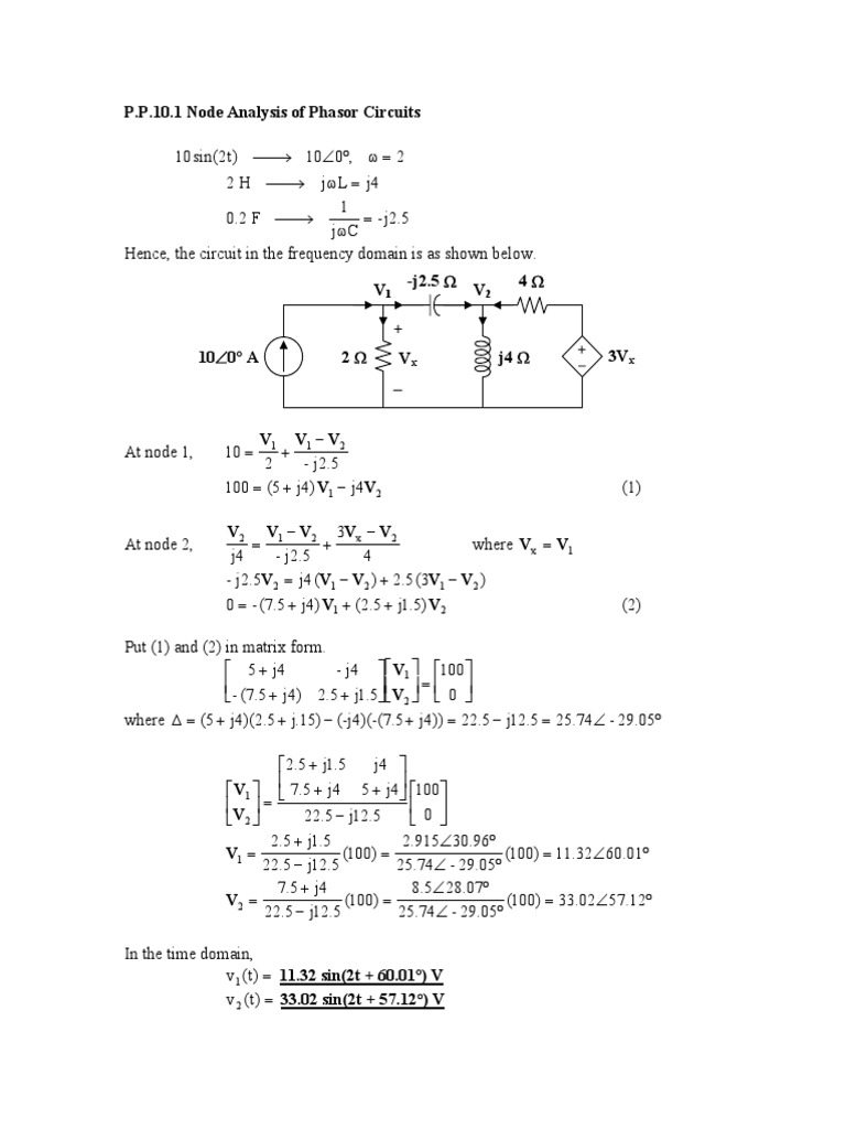 Nodal Analysis of Phasor Circuits | PDF | Electrical Circuits | Analog ...