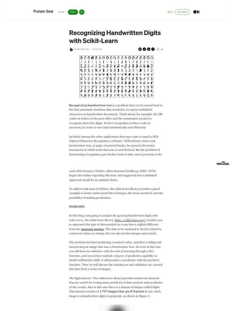 Recognizing Handwritten Digits With Scikit-Learn: Punam Seal | PDF ...