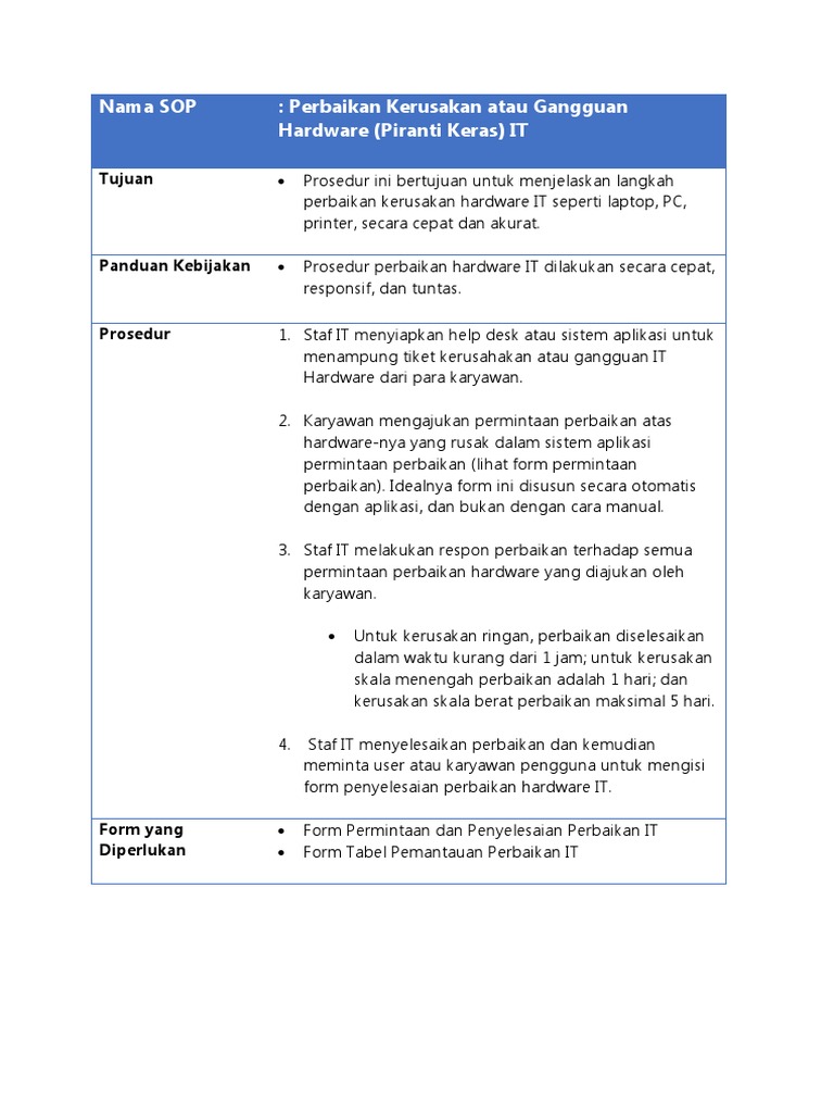 SOP Perbaikan Hardware IT | PDF