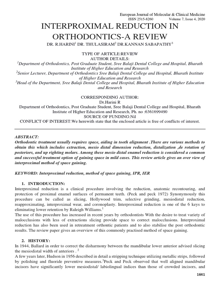 Interproximal Reduction in Orthodontics | PDF | Orthodontics | Tooth