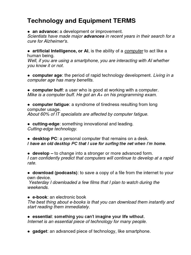 Technology and Equipment TERMS Terms Akimkhan A | PDF | Internet ...