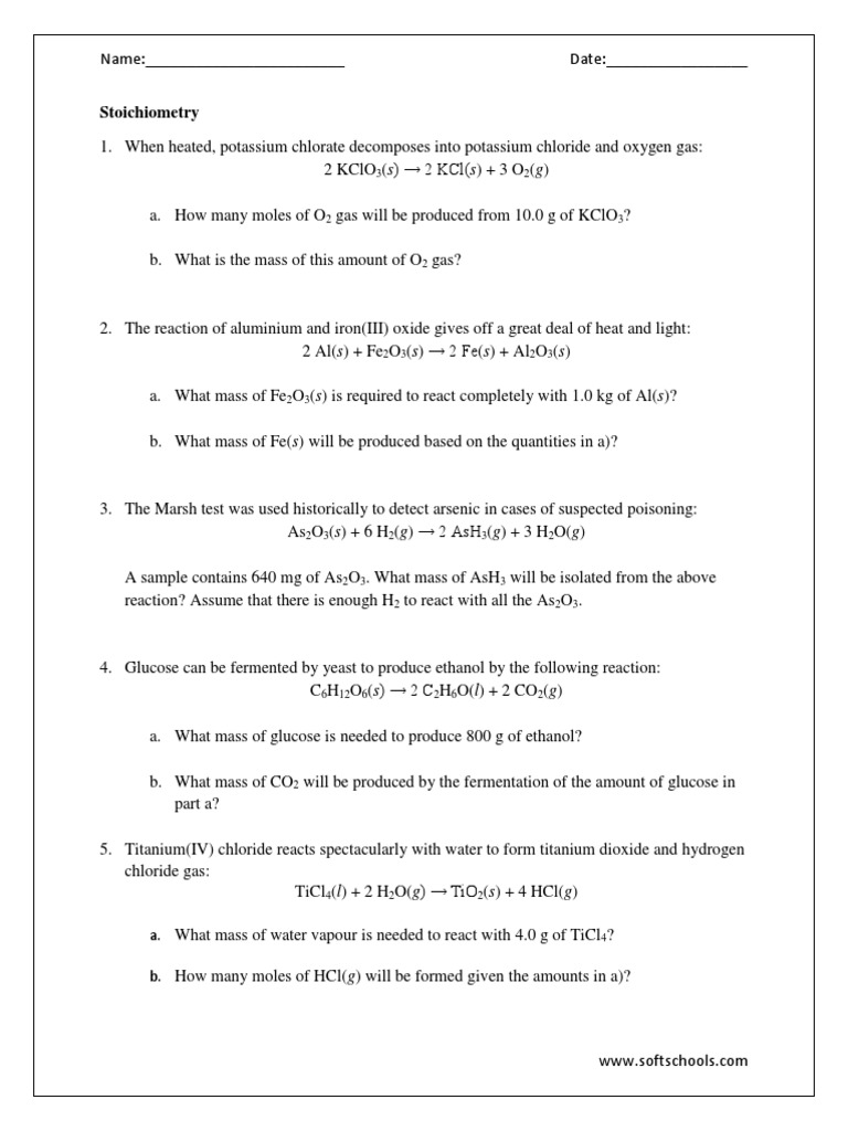Stoichiometry Worksheet 1 | PDF | Chemical Compounds | Chemical Substances