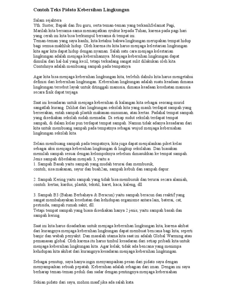 Contoh Pidato Singkat Tentang Lingkungan Sekolah Aneka