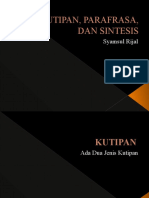 Kutipan, Parafrasa, Dan Sintesis