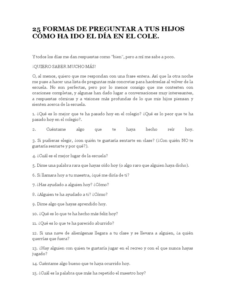 25 Preguntas para Conocer a tus Hijos | PDF | Relaciones personales ...