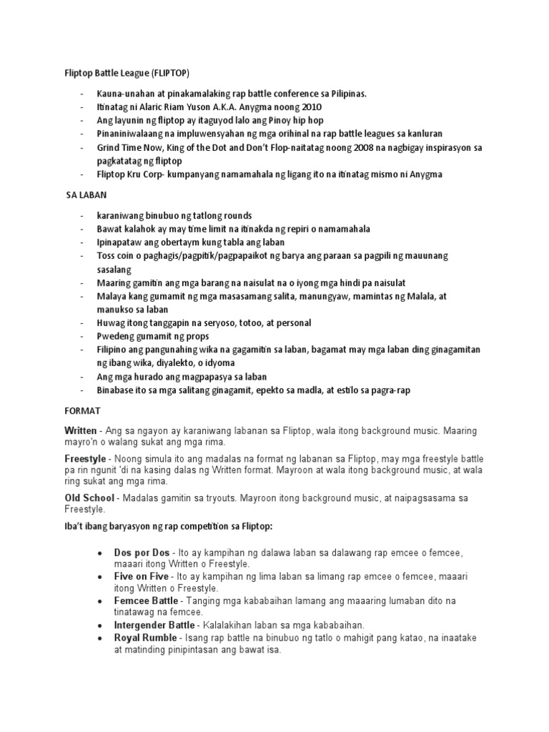 Fliptop Battle League Pdf