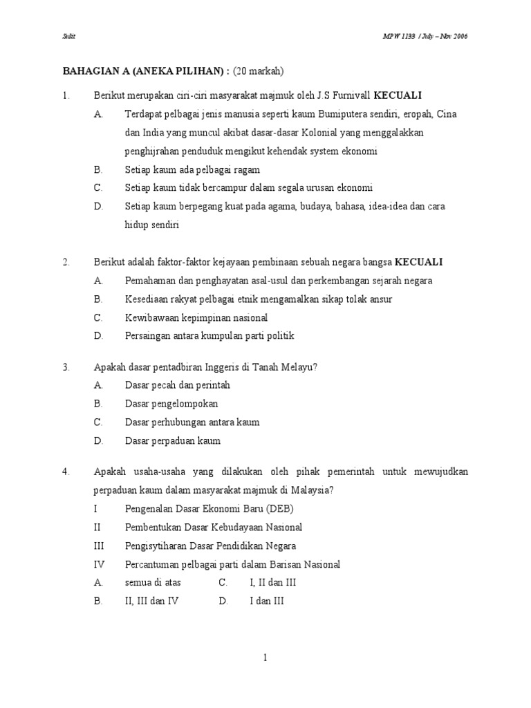 Soalan Pengajian Malaysia Final Exam Jawapan  malakuio