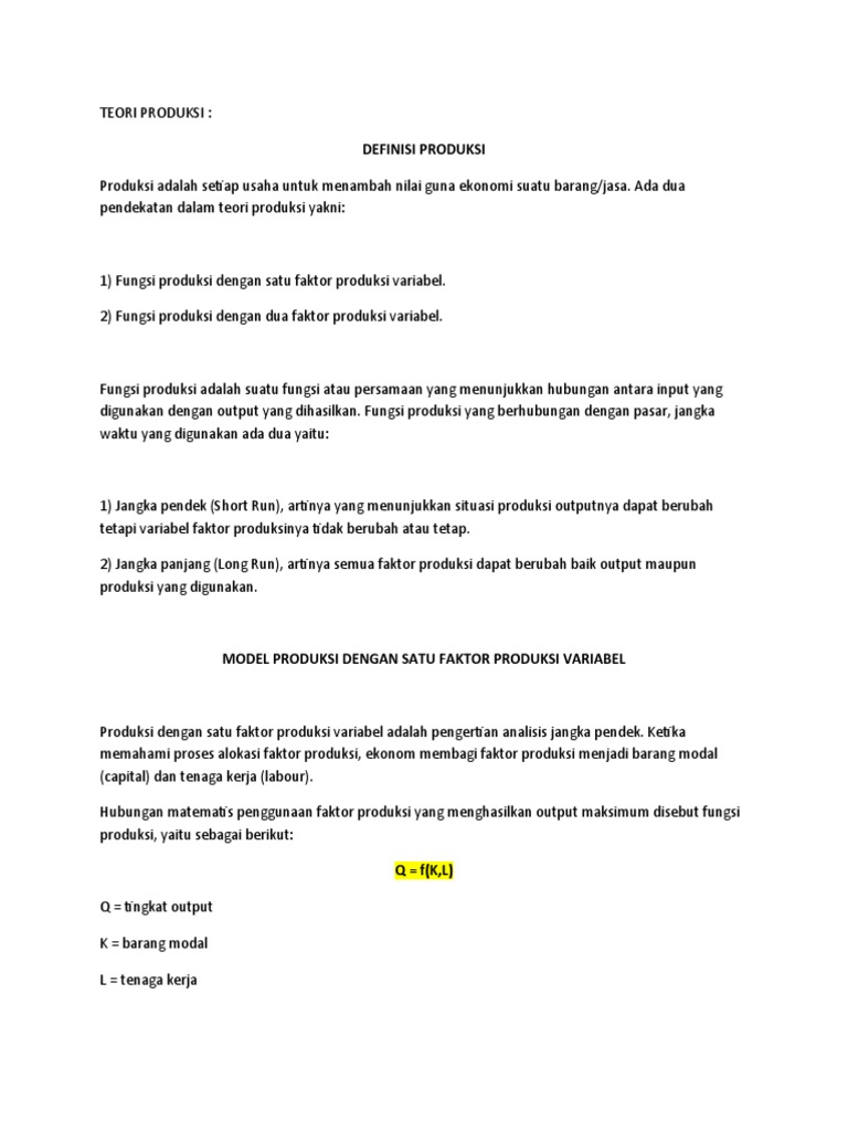 Teori Produksi Wps Office Pdf