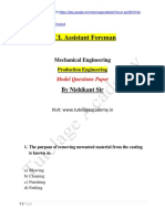 NCL Assistant Foreman Mechanical Engineering Production Model Questions